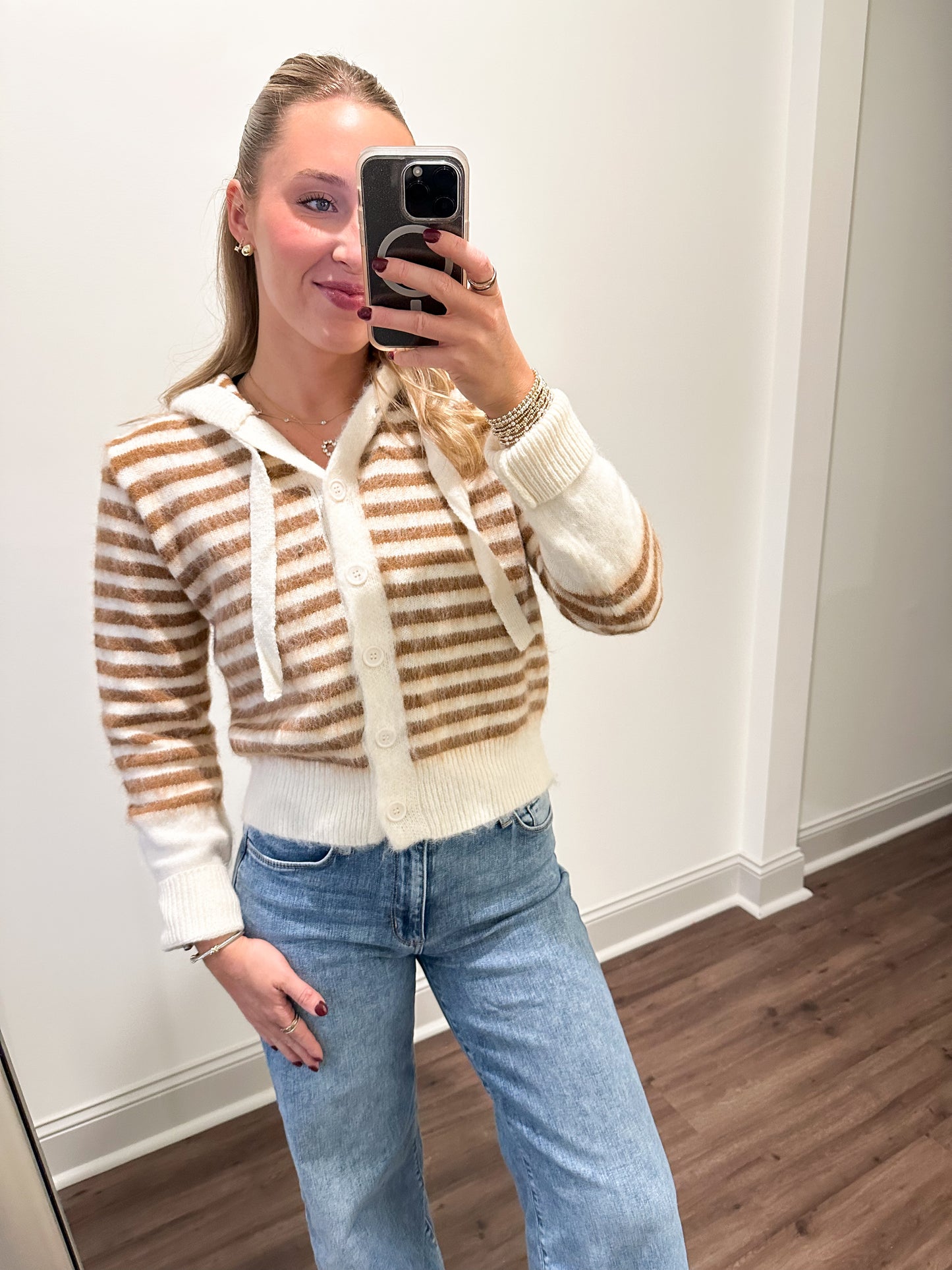 Tennie Stripe Hoodie- Ivory/Mocha