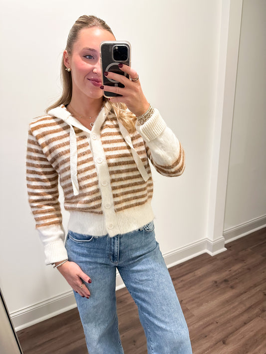 Tennie Stripe Hoodie- Ivory/Mocha