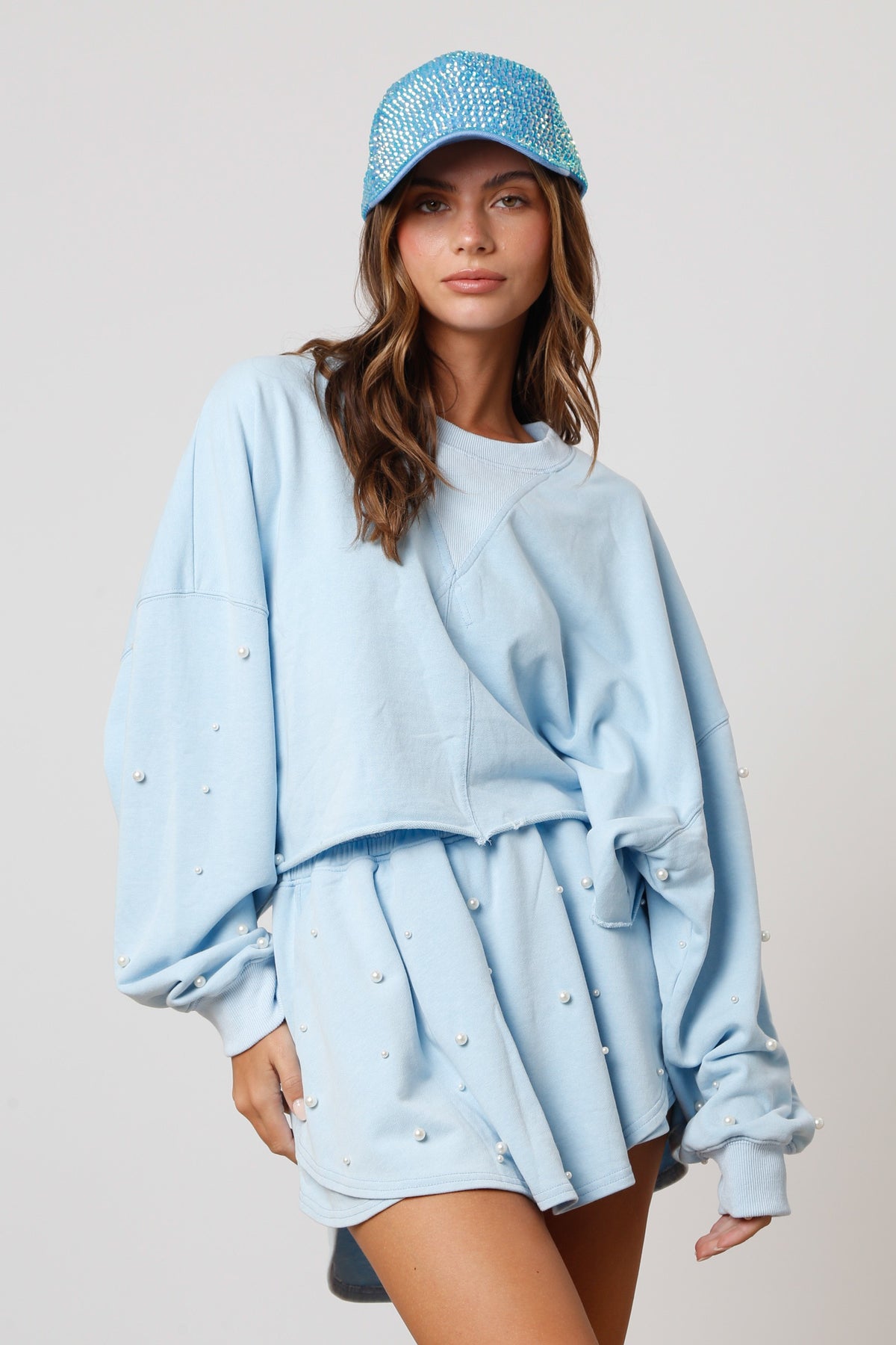 Pearl Embellished Set- Blue