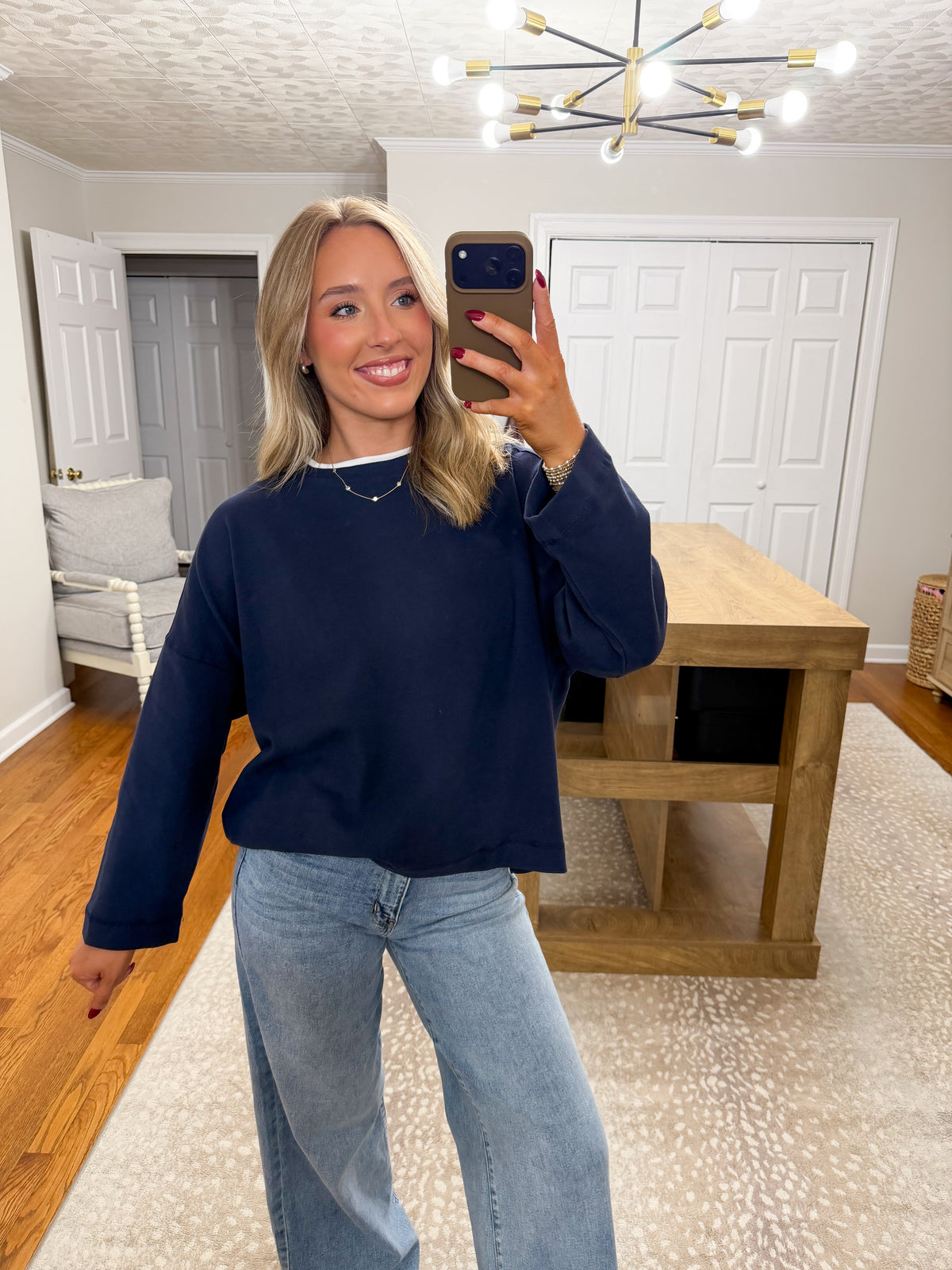 Jamie Contrast Layered Knit Tee- Navy