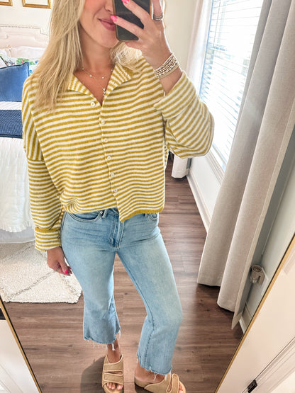 Piper Cardigan- Mini Stripe Dijon Yellow