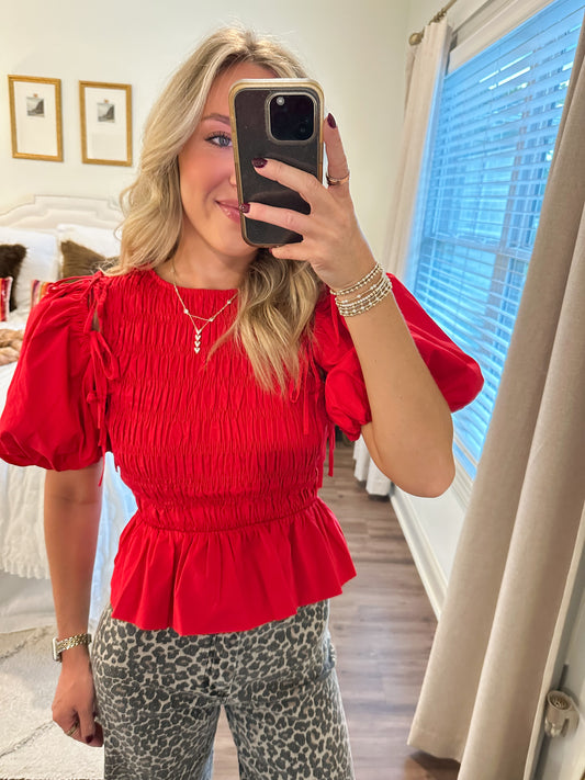 Millie Detachable Sleeve Top- Red