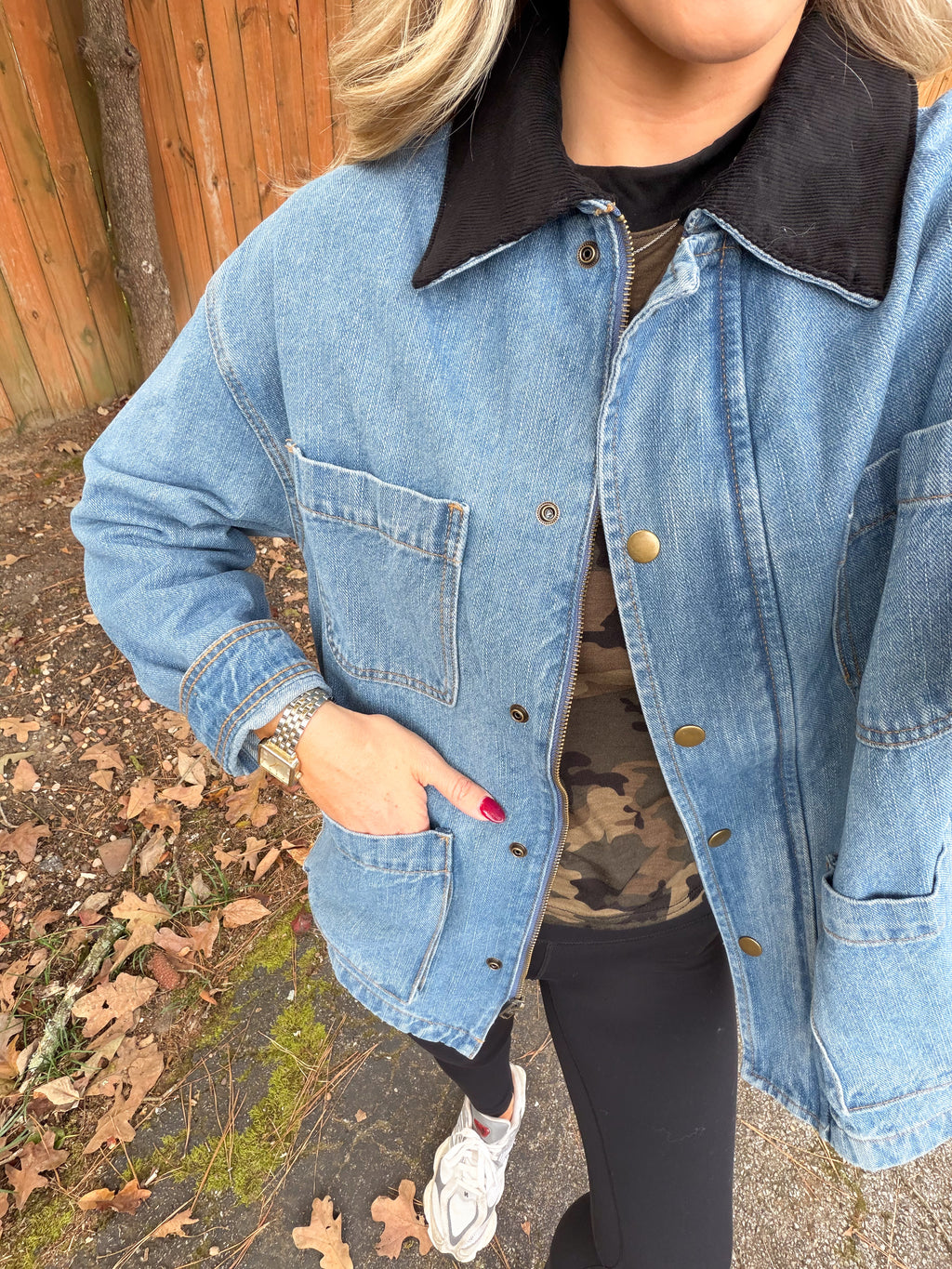 Corduroy Collar Denim Utility Jacket
