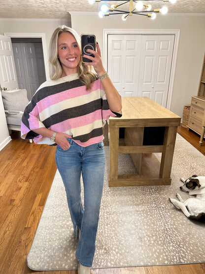 Katie Stripe Dolman Knit Top- Beige/Pink