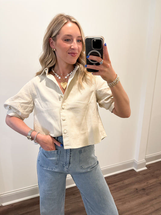 Kaia Puff-sleeve Cropped Shirt- Natural