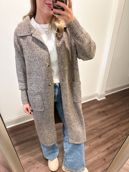 Collared Maxi Cardigan- Brown