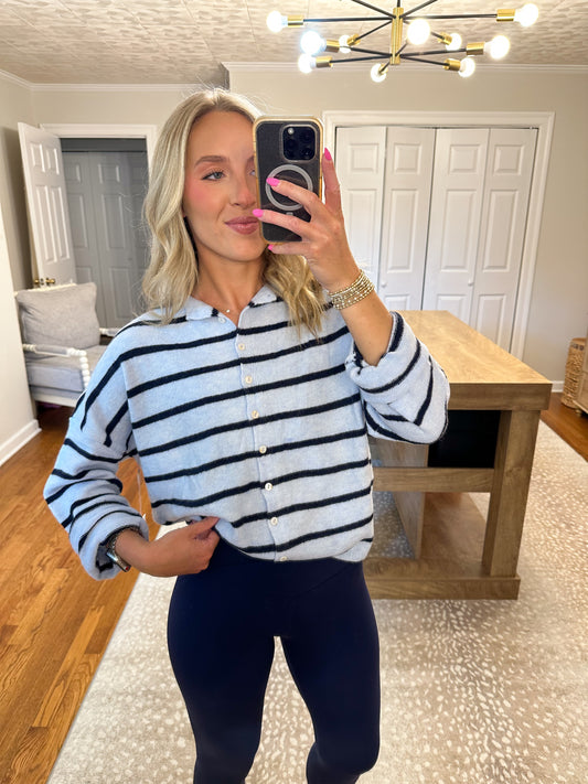 Piper Cardigan Cabana Striped- Blue