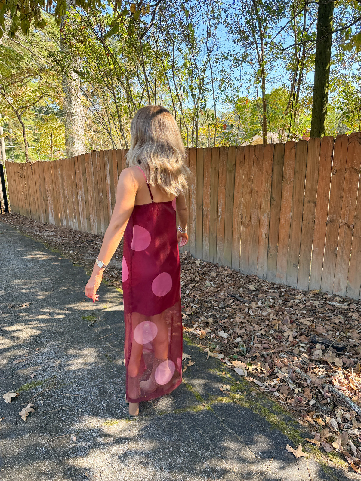 Charlie Polka Dot Maxi Dress- Burgundy
