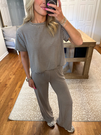 Margot Pants Set- Brown/Ivory