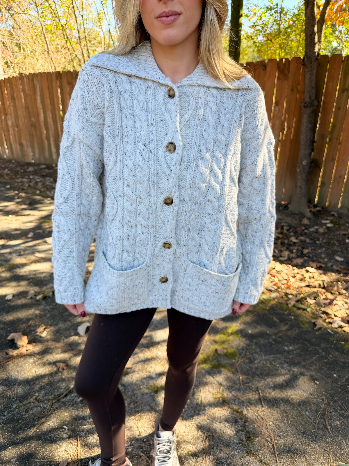 Cable Knit Oversized Cardigan- Heather Grey