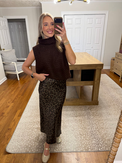Leopard Print Midi Skirt- Olive