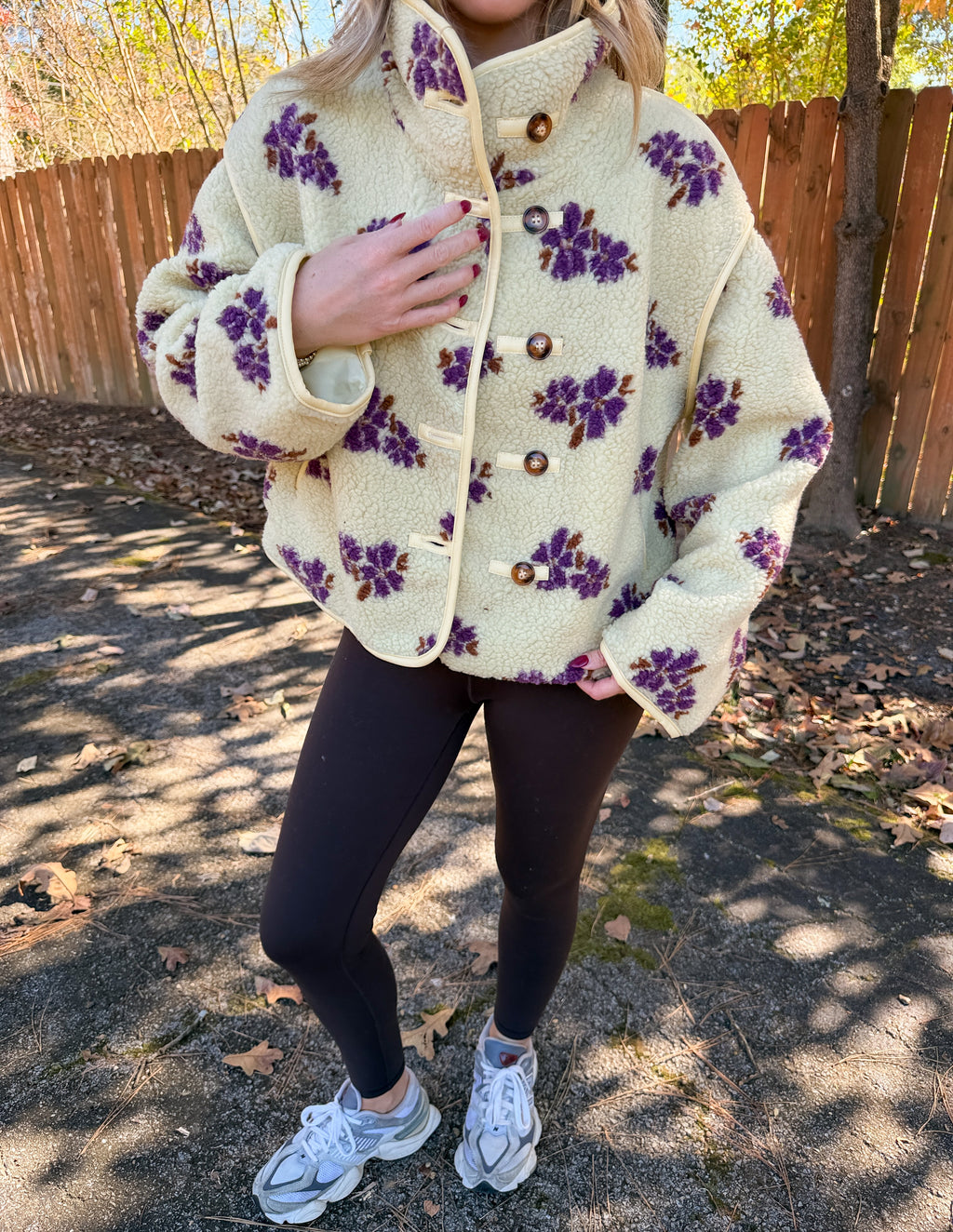 Annalise Floral Sherpa Jacket- Yellow