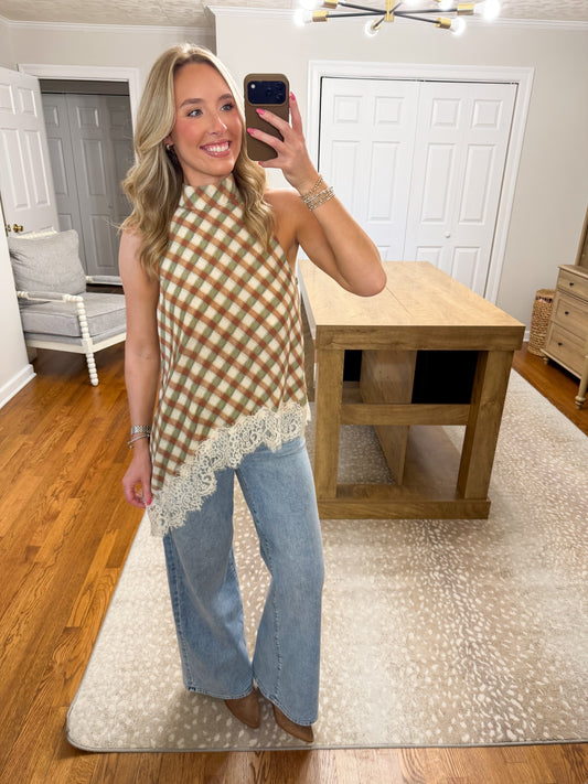Sunday Check Top- Olive