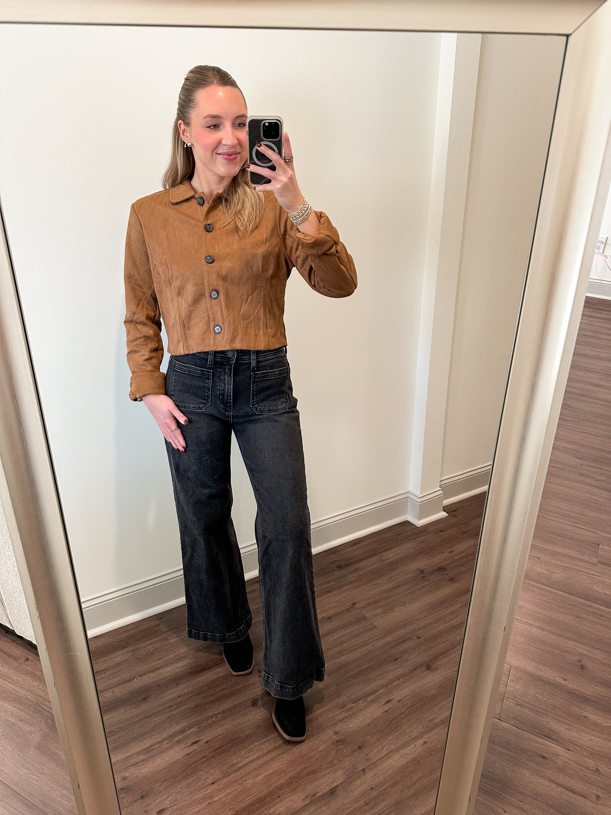 Suede Crop Jacket- Camel