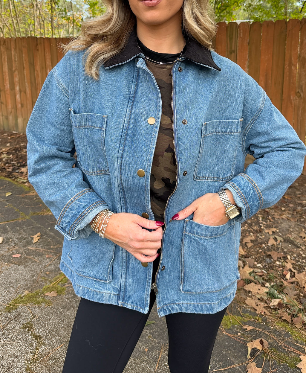 Corduroy Collar Denim Utility Jacket