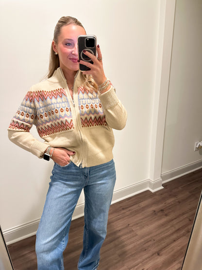 Lysa Isle Zip Up Cardigan- Sand