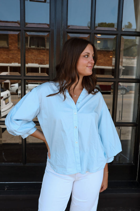 Bubble Sleeve Shirt- Blue