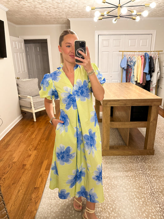 Lime Floral Midi Dress