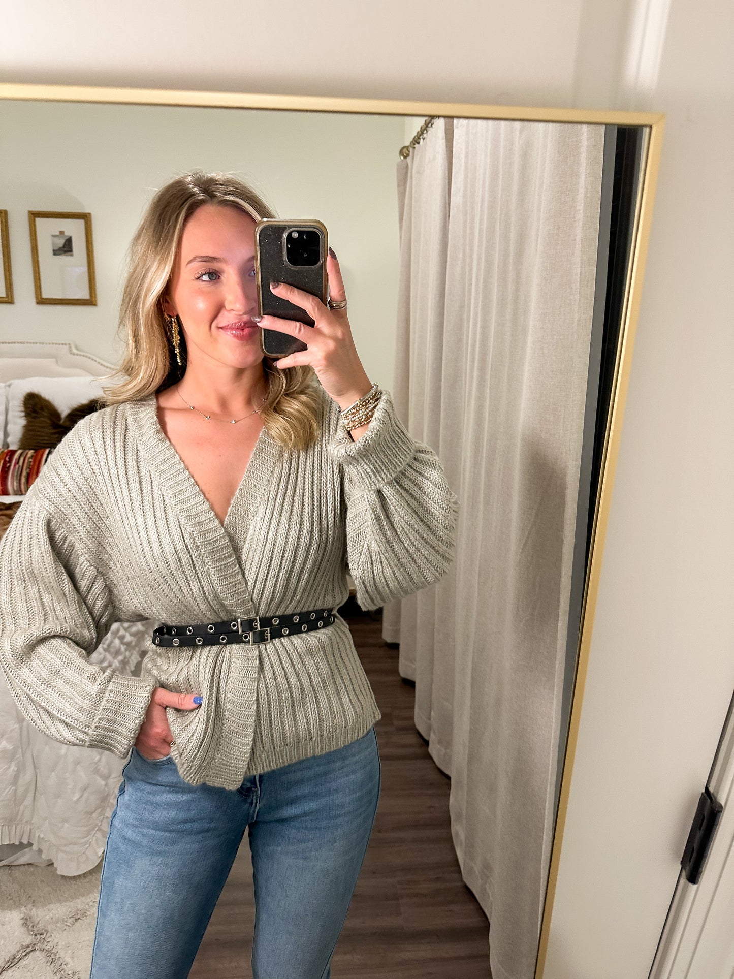 City Stroll Cardigan with Belt- Warm Grey