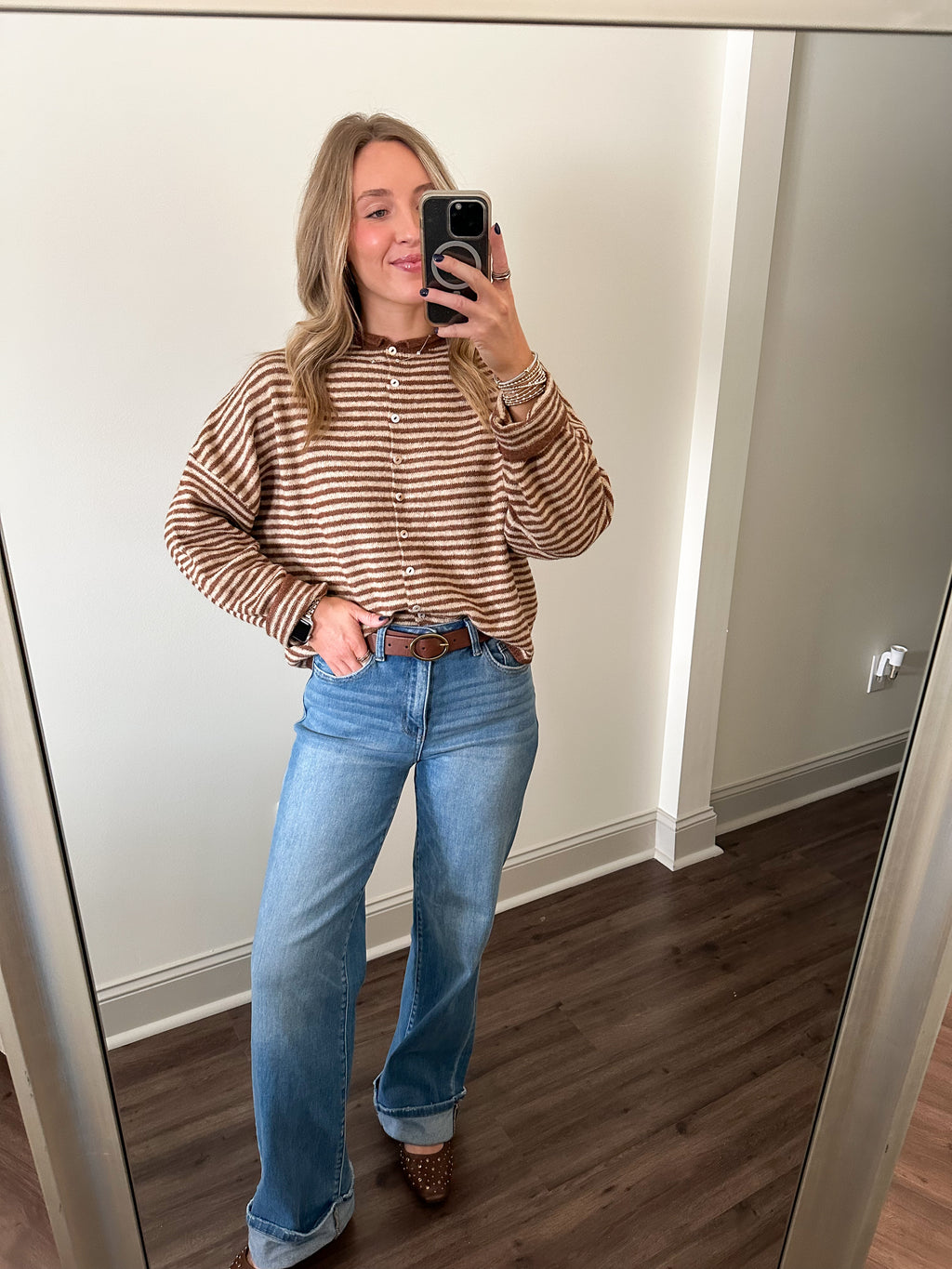 Piper Cardigan- Mini Stripe Brown