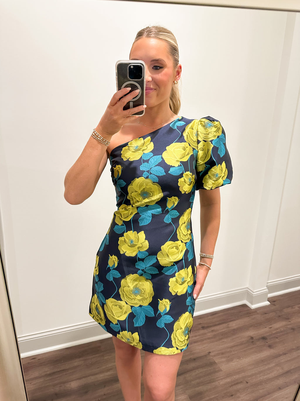 Astoria One Shoulder Mini Dress- Navy/Lime