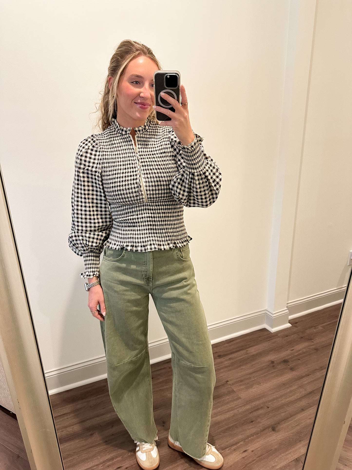 Presley Gingham Zip Top- Black