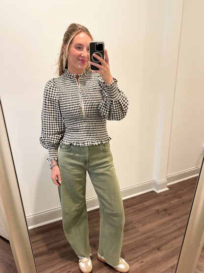 Presley Gingham Zip Top- Black