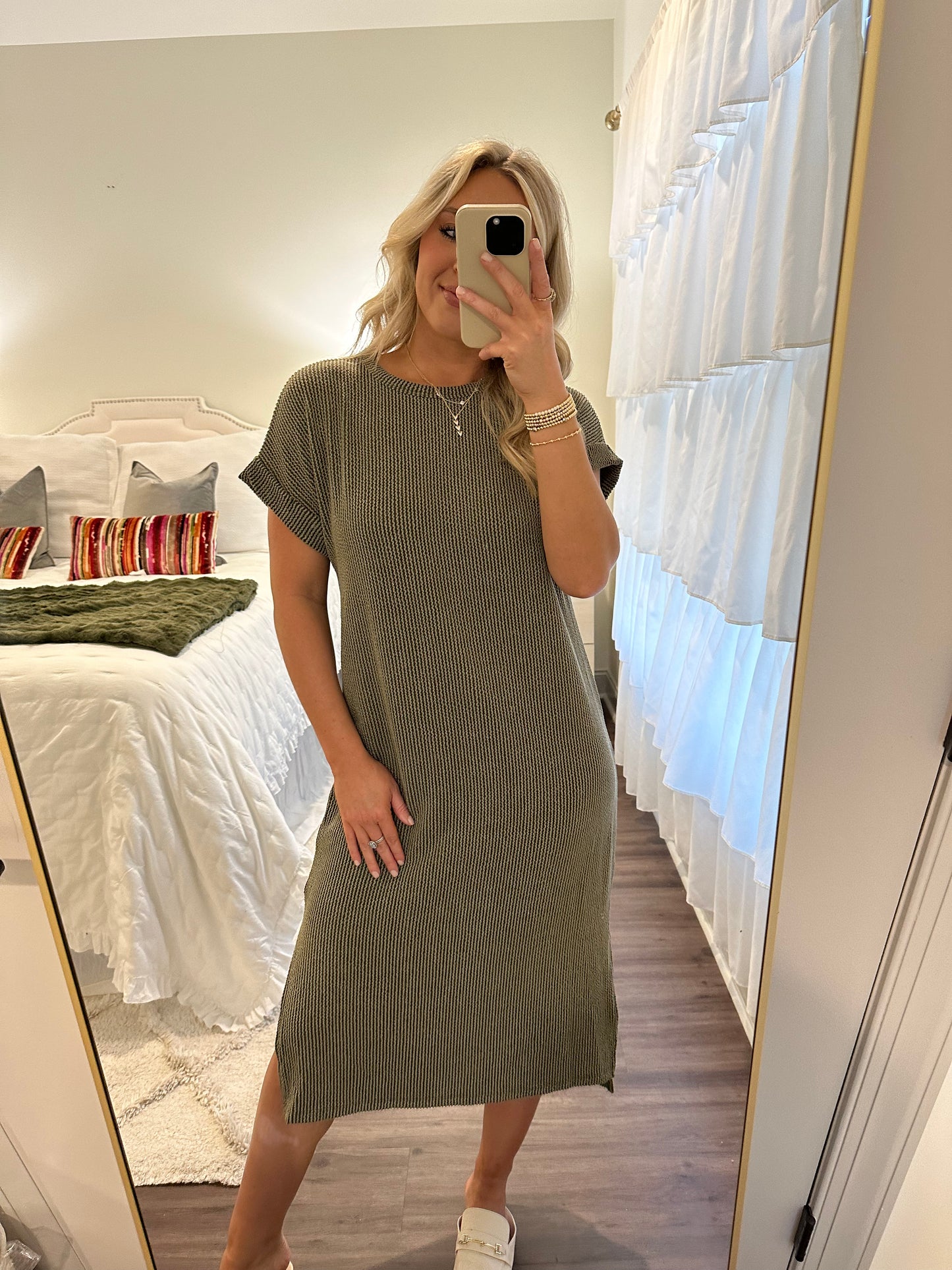 Ribbed Midi Dress- Olive