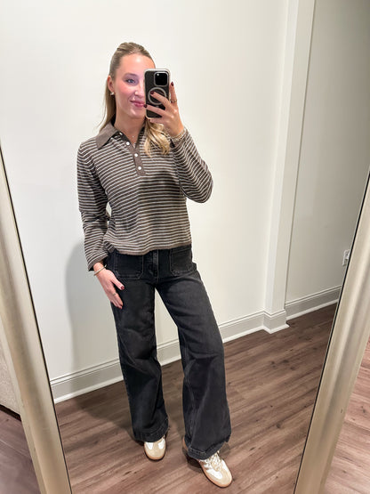 Briggs Stripe Sweater- Brown