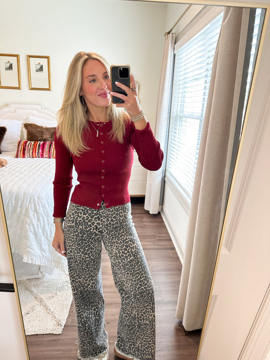 Laken Long Sleeve Cardigan- Deep Red