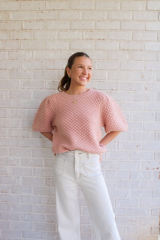 Textured Puff Sweater- Dusty Pink