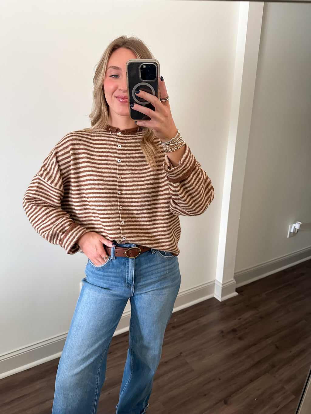 Piper Cardigan- Mini Stripe Brown