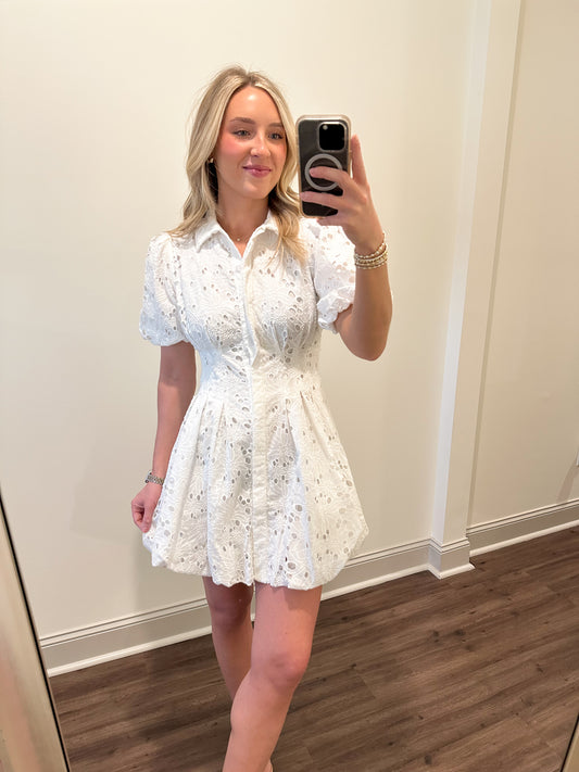 Willa Eyelet Mini Dress- White