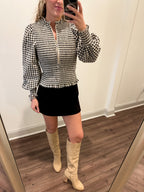 Presley Gingham Zip Top- Black