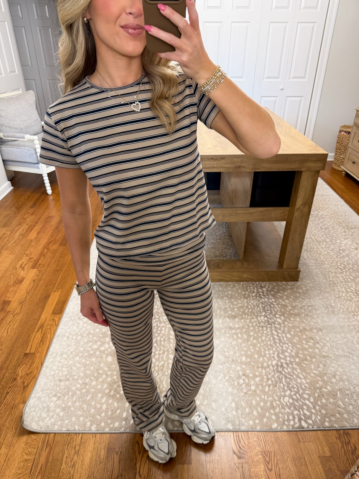 Bea Khaki Striped Baby Tee Set