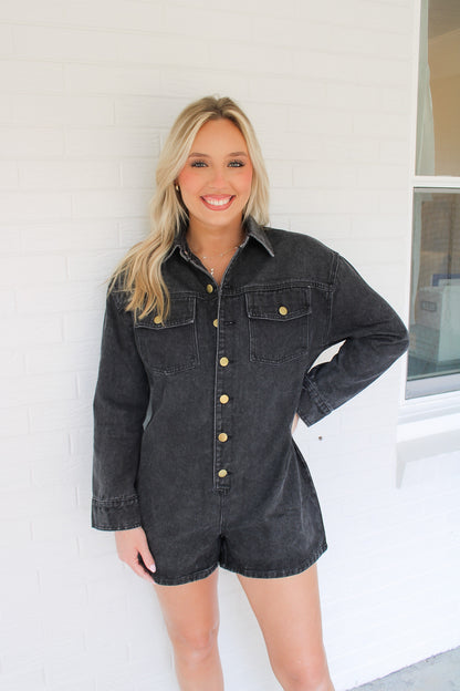 Long Sleeve Denim Romper