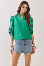Elissa Embroidered Top- Green
