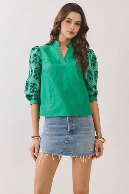 Elissa Embroidered Top- Green