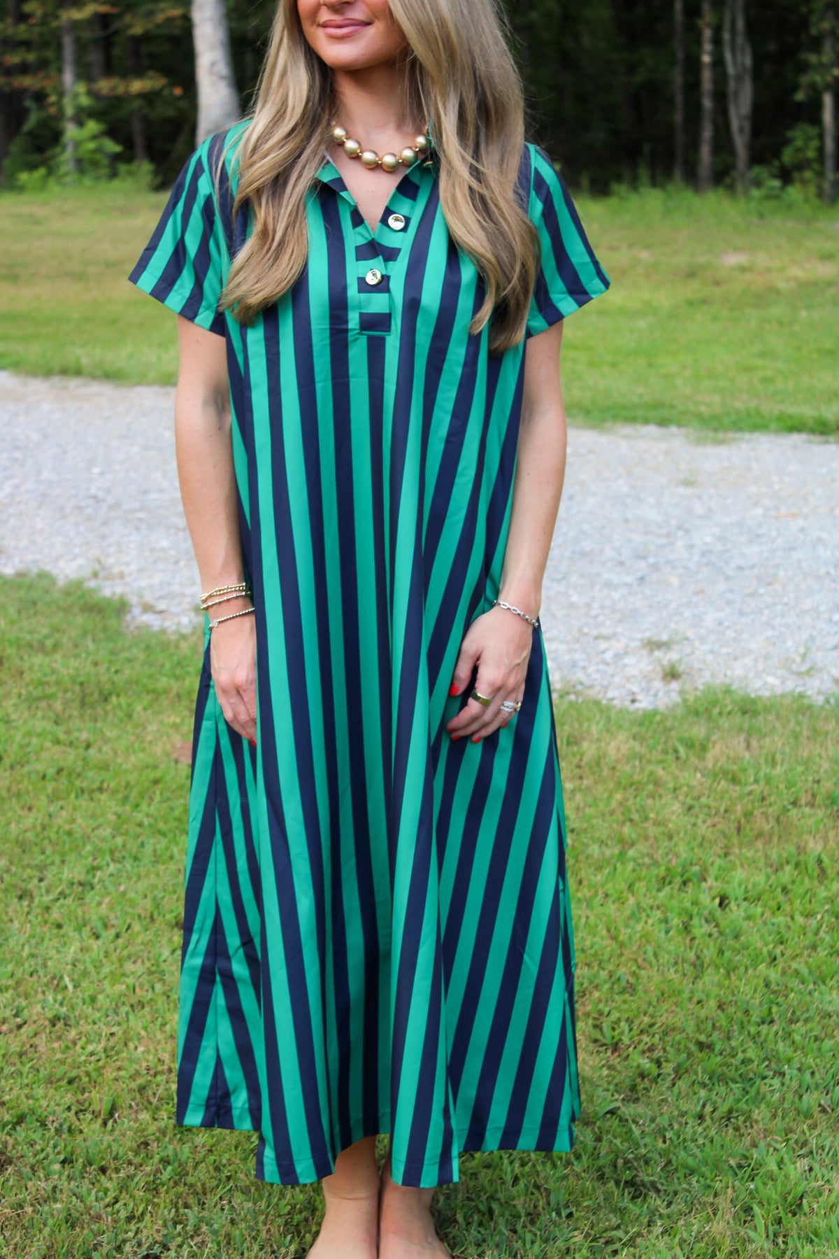 Frankie Stripe Midi Dress- Navy