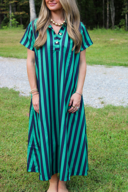 Frankie Stripe Midi Dress- Navy