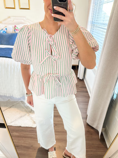 Sadie Stripe Top- Pink/Green