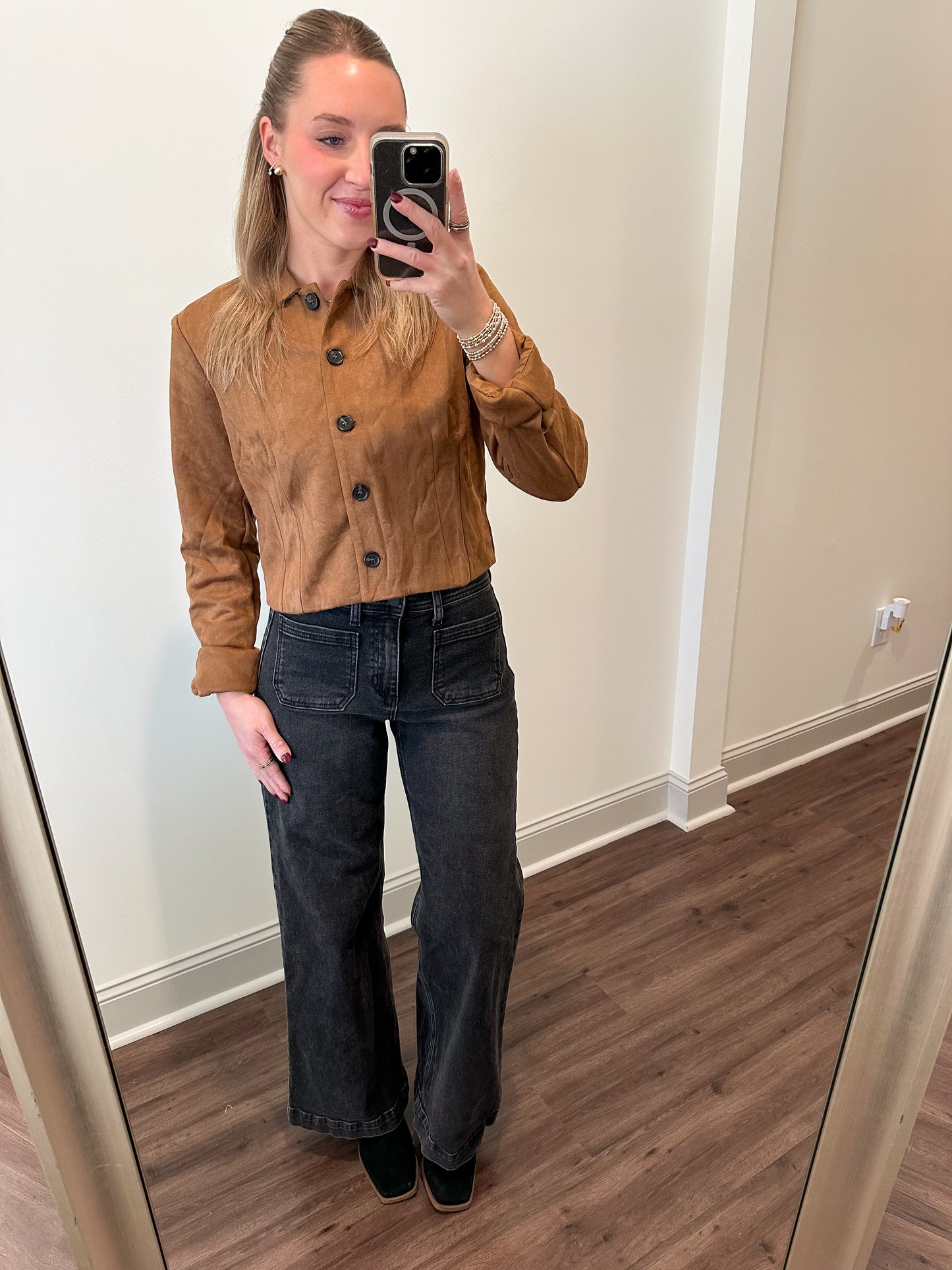 Suede Crop Jacket- Camel