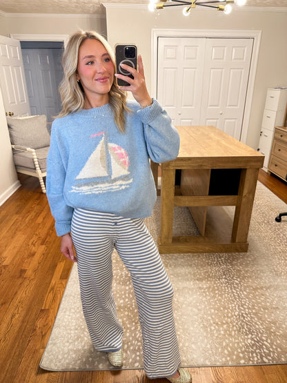 Sailboat Knit Sweater- Daisy Blue