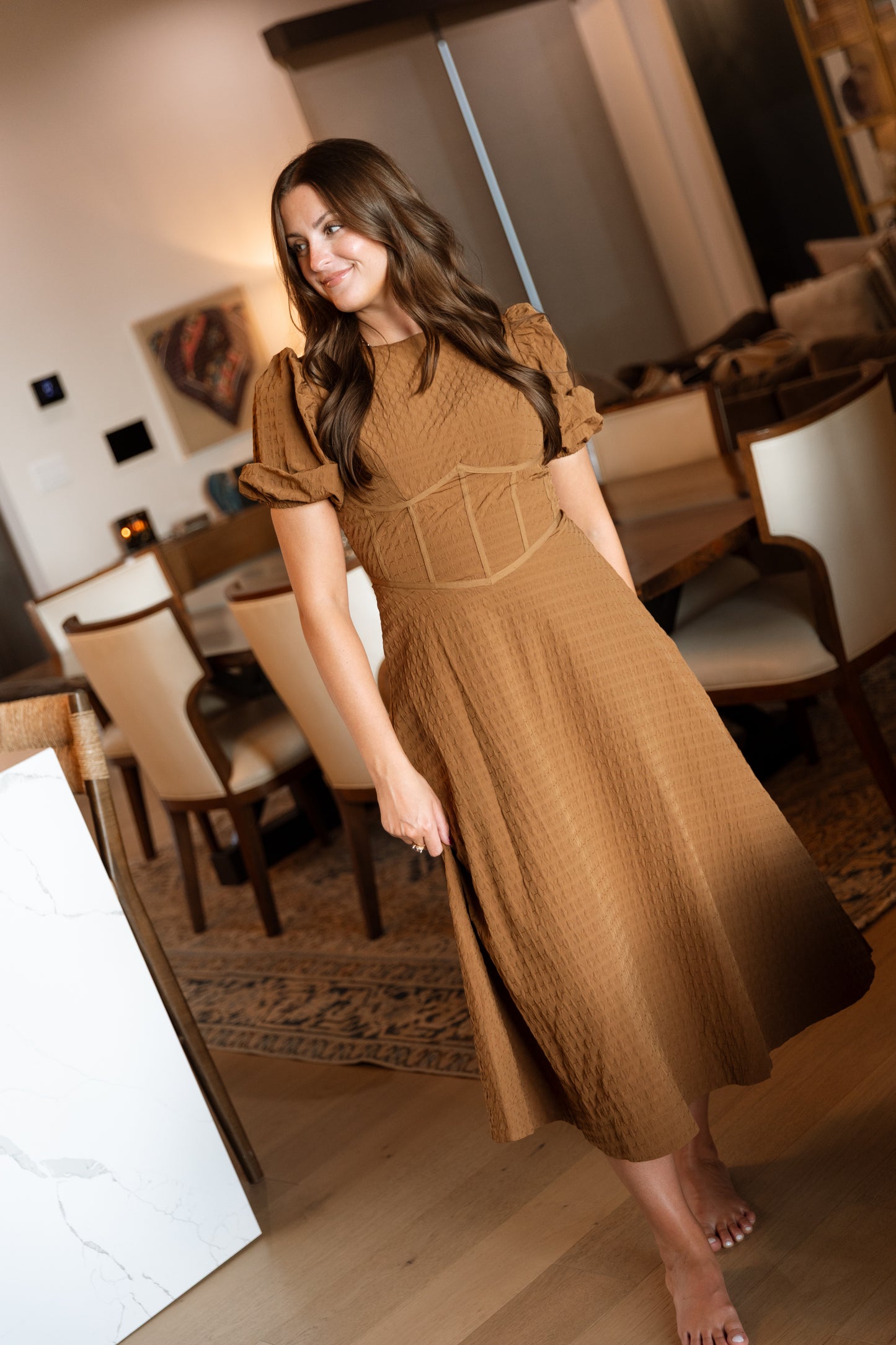 Hattie Midi Dress- Brown