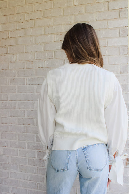 Mixed Fabric Top- White