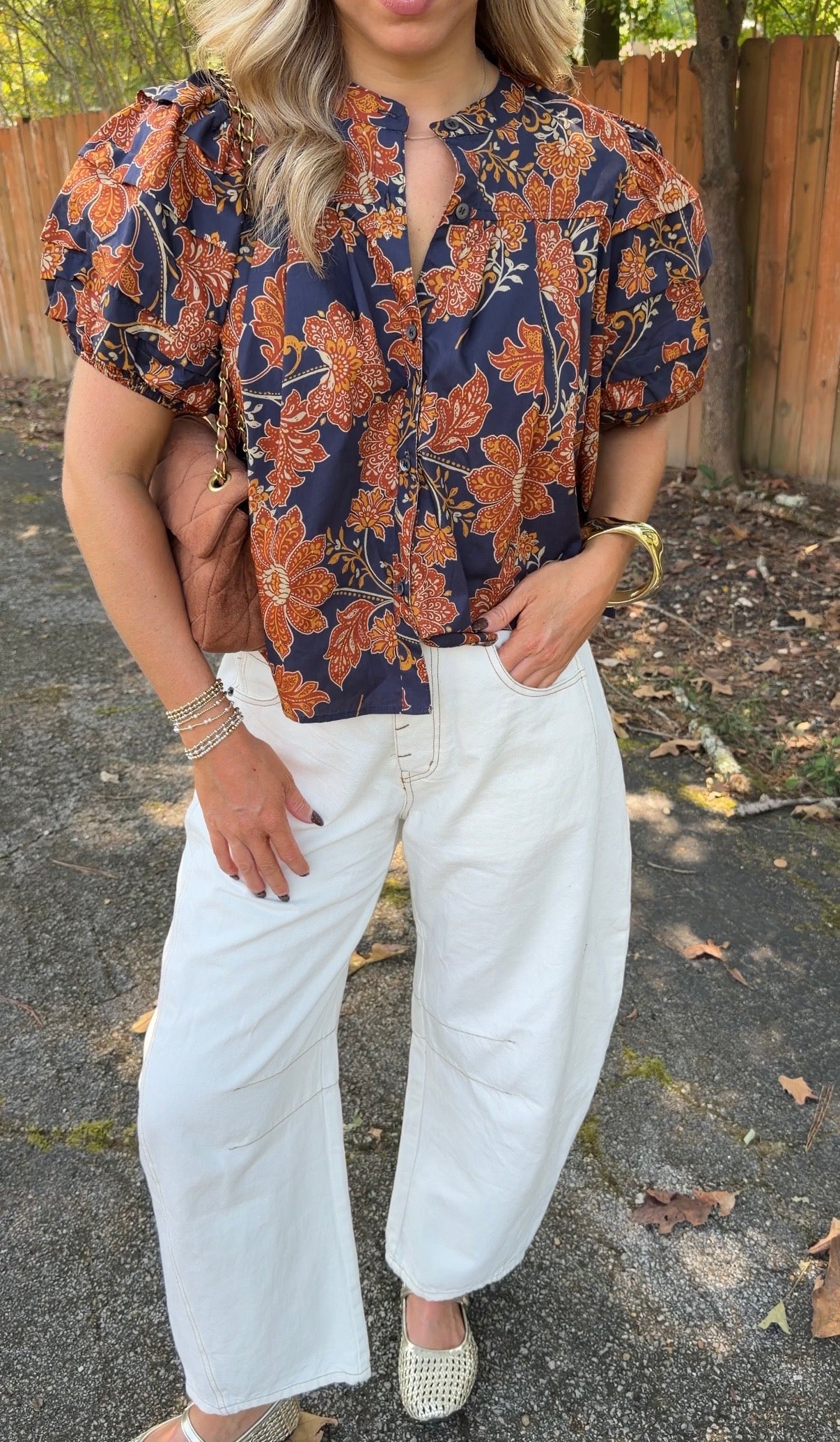 Zoey Floral Top- Navy/Rust