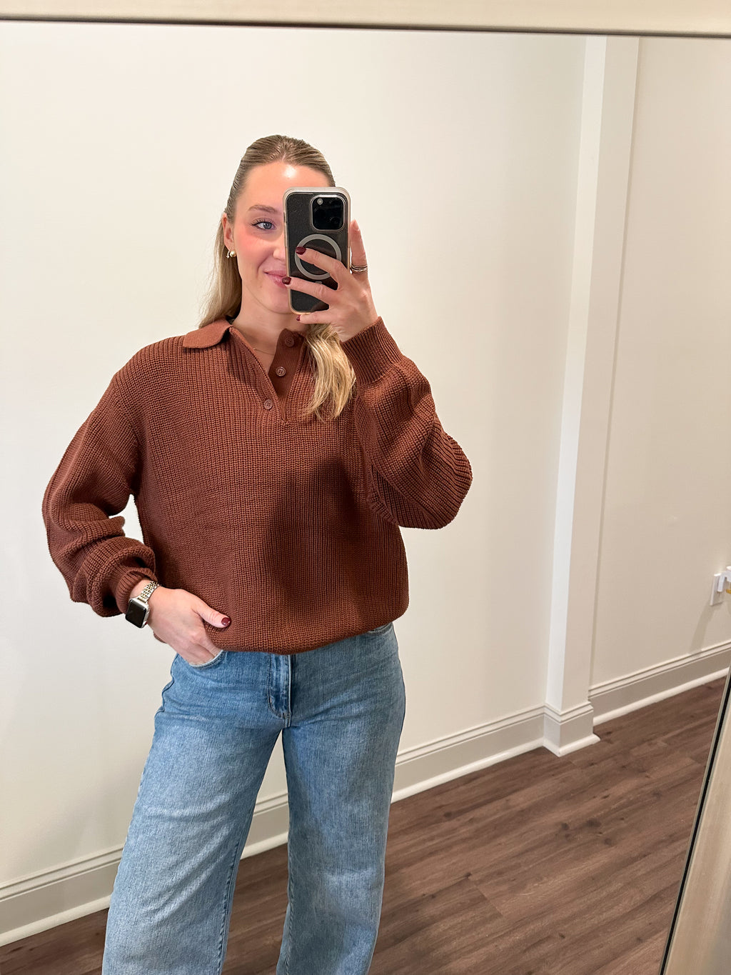 Oversized Collar Sweater- Chestnut