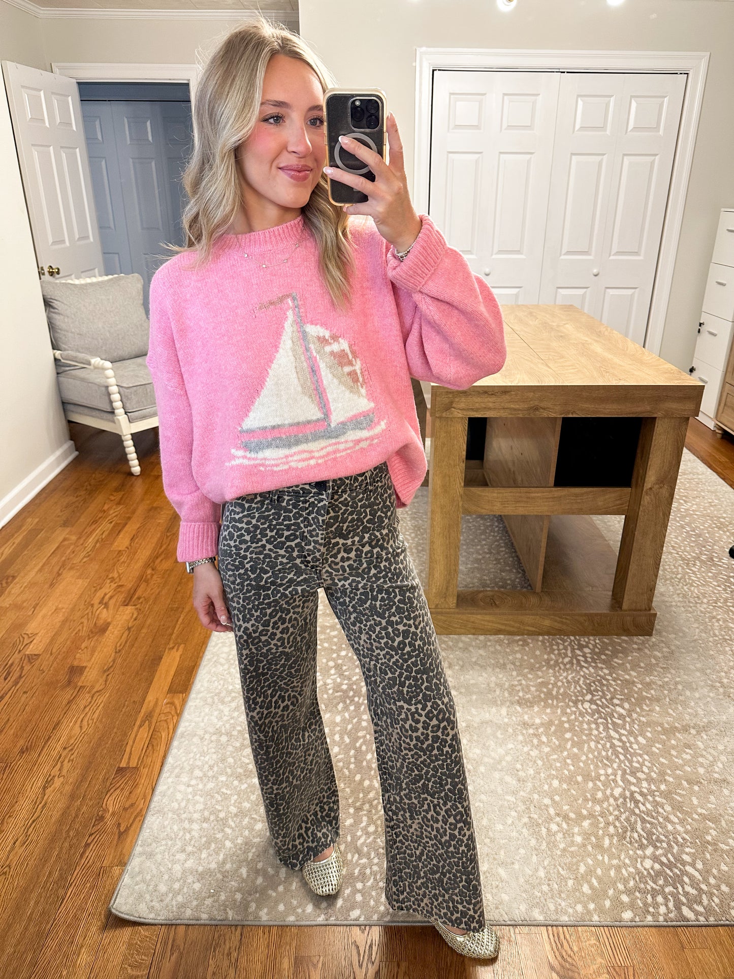 Sailboat Knit Sweater- French Pink