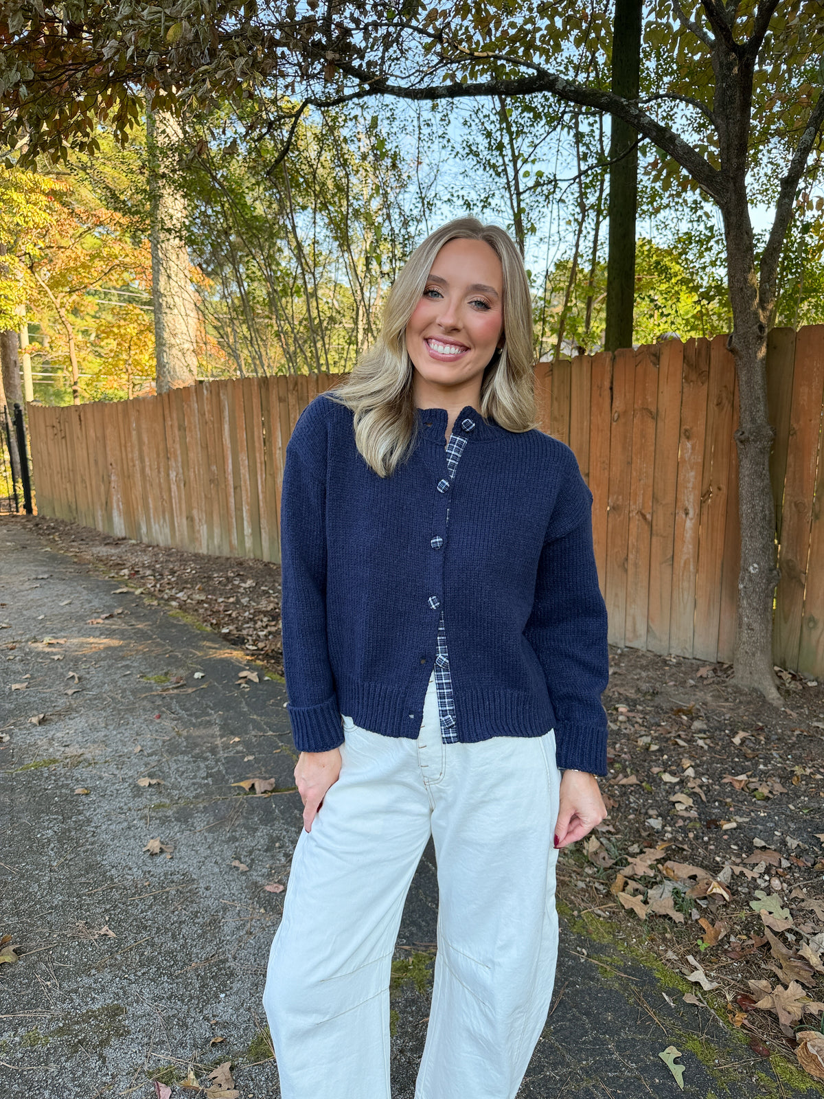 Lena Navy Gingham Cardigan