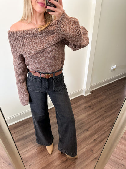 Pauline Off Shoulder Sweater- Brown